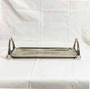 Bandeja de café de metal con asas de pedal de caballo, vajilla niquelada de aluminio, bandeja para servir comida y aperitivos, platos y platos de comida - Product Image 3