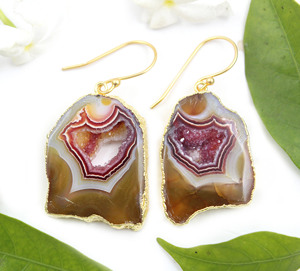 <b>Handmade</b> Agate Slice Stone <b>Earrings</b> Gold Plated Slice <b>Earrings</b> Wholesale Export India - Product Image 1