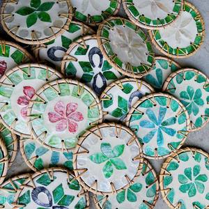 Rattan Bamboo <b>Charger</b> Dishes & <b>Plates</b> Eco-friendly Handmade Set 6 Rattan Coasters Mix Ceramic - Product Image 2