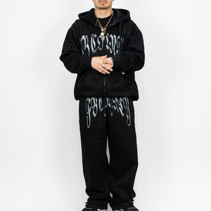 Sweat à capuche zippé en coton mélangé avec strass personnalisé de haute qualité pour hommes - Product Image 3