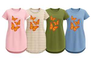 Ladies 100% Cotton Terry Fabric Long T-Shirt with Butterfly Print Knitted Tops for All Seasons-FOB Wholesale From Bangladesh - Product Image 4