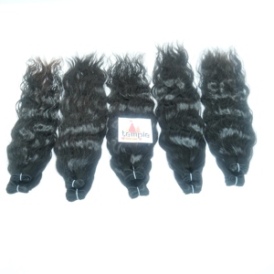 100% mechones de cabello humano indio Natural máquina cutícula de doble trama alineada procesamiento químico sin procesar estilo de onda profunda suelta - Product Image 5