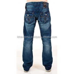 Vaqueros básicos de mezclilla con bolsillo trasero bordado personalizado de alta calidad - Product Image 1