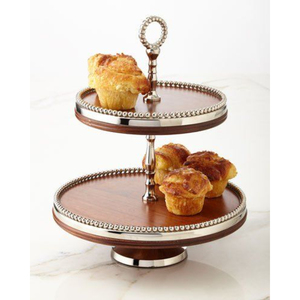 Support à gâteau en bois de forme ronde fantaisie support à gâteau en bois de qualité de luxe avec argenterie en métal support à dessert sucré au prix le plus bas - Product Image 2