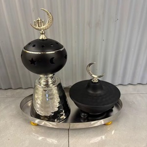 3 Piezas de Incensario Árabe Bakhoor Ecológico, Quemador de Incienso Aromático, Portavelas de Metal Decorativo, Arte Exquisito para el Hogar M R - Product Image 1
