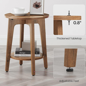 Table d'appoint ronde de type moderne de luxe avec étagère inférieure OEM/ODM accepté en bois de caoutchouc pour meubles de chambre à coucher et de salon - Product Image 3