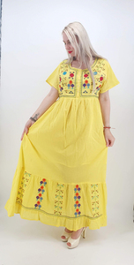 Robe maxi à manches courtes pour femmes, nouvelle conception, broderie florale, élégante, longueur au sol - Product Image 3