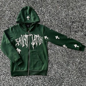 OEM personalizado LOGO DTG estampado patrón Sudadera con capucha corte crudo dobladillo Sudadera con capucha calle Vintage desgastado recortada Sudadera con capucha para hombre - Product Image 4