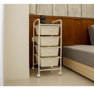 Modern Home Office 4-Tier <b>White</b> Storage <b>Trolley</b> Stylish Salon Storage Unit for Home Use Filing Cabinets - Product Image 2