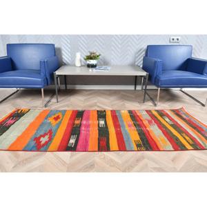 Vintage Kilim <b>Runner</b> Rug 2.5x7.2 ft (76x219 cm), Turkish <b>Red</b> Floral Rug - Product Image 3