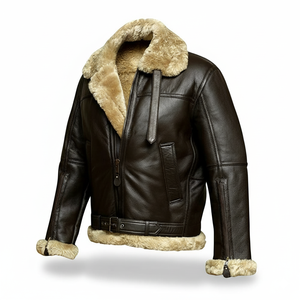 Veste Bomber en Cuir Synthétique Effet Fourrure pour Homme, Col Montant, Fermeture Éclair, Style Urbain, Logo Avant, Hiver – Grande Vente - Product Image 1