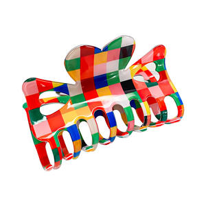 Pinzas de Pelo a Cuadros Coloridas Retro de Gran Tamaño, Estilo Europeo y Americano, Pinzas de Pelo de PVC para Mujer - Product Image 2