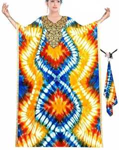 African Hand Tie Dye Batiki Kaftan Thai Retro HIPPIE BOHO HAWAII MAXI VESTIDO TAMAÑO LIBRE Kaftan Gypsy Long Maxi Vestidos Bahamas - Product Image 1