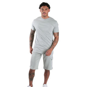Conjunto corto liso de dos piezas para hombre, gran oferta, conjuntos de verano 2024 para hombre, camisetas de manga corta, pantalones cortos de pierna ancha - Product Image 2