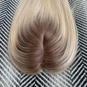 Brazilian Remy Human <b>Hair</b> Lace Front Topper #R8/1001 <b>Root</b> Cinnamon Brown Pearl Blonde - Product Image 2