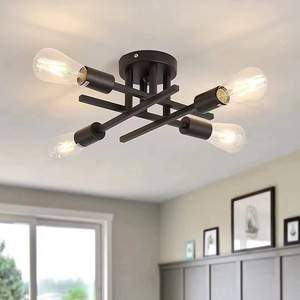 Lámpara de Techo <span class=keywords><strong>LED</strong></span> Moderna Minimalista Semiempotrada - Lámpara Colgante de Hierro Negro para Dormitorio y Sala de Estar - Product Image 4