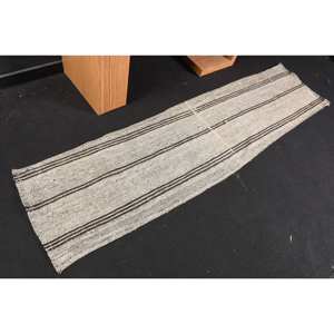 Alfombra rústica de lana negra Beige 1,8 X 7.2ft Diseño de retazos turco hecho a mano para sala de estar Dormitorio Cabecera-Respaldo de látex - Product Image 2
