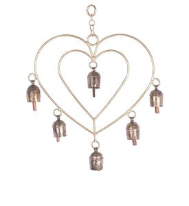 Campana de Metal recubierta de cobre hecha a mano en diseño Vintage, corazones rústicos, corazones, Cascabel, adornos para colgar en la pared del árbol de Navidad - Product Image 2