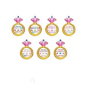 Newly Favorite of little girls 3D Epoxy Sticker with Diamond Card (7 Pairs of Stick-on Earrings & 3 pcs Rings)