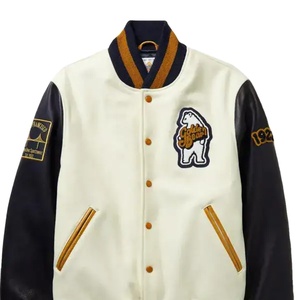 แจ็คเก็ตบอมเบอร์ทรงเลตเตอร์แมนสุดเทรนดี้ ผ้าวูล/โพลีเอสเตอร์/ผ้าแคนวาสคอตตอน 100% สวมใส่สบายสำหรับฤดูหนาว โลโก้ด้านหน้าปรับแต่งได้ ซับในผ้าฟลีซ - Product Image 1