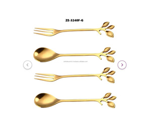 Luxury Eco-Friendly Gold <strong>Cutlery</strong> by Zahid Exports Etched Silver Spoons Dessert Fork Made of Durable Stainless mirrored Steel