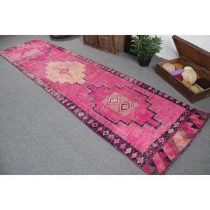 Tapis de couloir vintage, tapis turc 3,2x12,7 pieds, tapis en laine rose avec motifs de plantes et d'arbres - Product Image 4