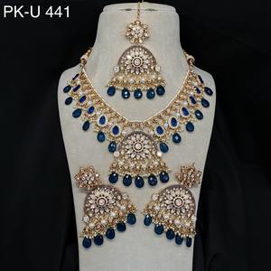 American Diamonds Kundan Conjunto de joyería nupcial Collar de latón Pendientes para bodas Aniversarios Ocasiones especiales para compromiso - Product Image 3