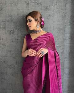 Sari Rosa Diseñador Indio Bollywood Satén Estilo Aplastado Exclusivo Fancy Última moda Premium Sari Exportación Boutique India - Product Image 5