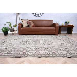 Tapis vintage, grand tapis turc de 6,1 x 9,2 pieds, tapis en laine Ikat gris brun - Product Image 5