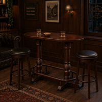 Table de bar vintage en bois massif |   Table de pub et de poker antique marron |   Mobilier de café commercial, forme ovale, 4 places, durable