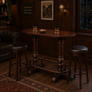 A'dam Solid Wood Oval 4-Seater Poker <b>Table</b> | Vintage Commercial <b>Bar</b> Furniture for Cafe & Restaurant Gambling - Product Image 2