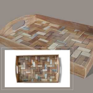Plateau de service artisanal en bois Art Déco avec travail Meena, forme personnalisée, pour la maison, la cuisine, la table à manger, utilitaire décoratif - Product Image 3