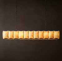 Lustre linéaire moderne de luxe en albâtre, luminaire rectangulaire en laiton pour îlot de cuisine et salle à manger