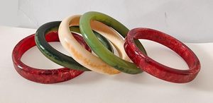 Handcrafted Colorful Fuschianet Resin Shaded Red Dusky Green <b>Cream</b> Thinner Stackable Model Bangles India Handmade - Product Image 3