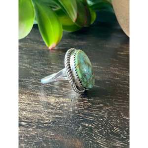 Bague en argent sterling Reda Galvan avec turquoise de la montagne Sonora, sertie de diamants ovales, or rose, romantique, taille 7.75, cadeau idéal - Product Image 3