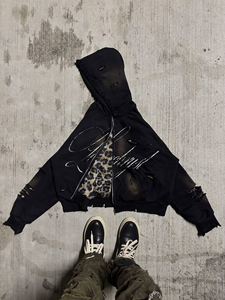 เสื้อฮู้ดแบบซิปรูดสำหรับผู้ชายผ้าฝ้ายสองชั้นสไตล์สตรีทแวร์พิมพ์ลายดิจิตอลป้องกันรอยยับ - Product Image 2