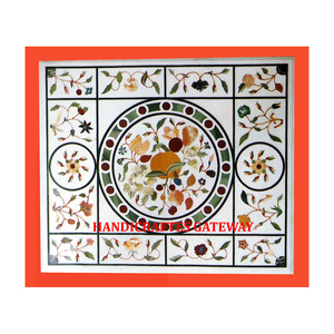 Mesa de centro con incrustaciones de mármol Blanco de forma Rectangular moderna, mesa elegante con diseño de incrustaciones para el hogar y la sala de estar - Product Image 1