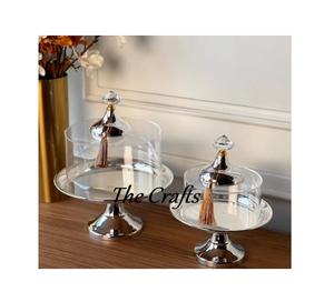 Plateau à dessert en métal couleur argent avec dôme Ensemble de quatre plateaux de service de forme ronde et dôme au prix le plus bas - Product Image 5