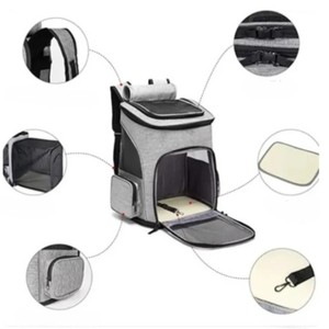 Gray Oxford Pet <b>Backpack</b> Carrier With Mesh Window Zipper Closure For <b>Cats</b> Breathable Design - Product Image 3