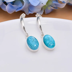 Boucles d'oreilles en argent sterling 925 Turquoise Gemstone Drop Dangle Cadeau d'anniversaire fait à la main pour son symbole chrétien Prix d'usine - Product Image 3
