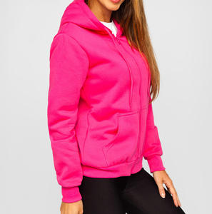 Wholesale price full zipper hooded drawstring <b>hoodie</b> fabric 100% cotton custom logo solid plain <b>hoodie</b> for women - Product Image 5