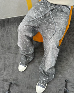 Pantalones vaqueros deshilachados destruidos de gran tamaño para mujer, pantalones vaqueros Cargo de pierna ancha, pantalones vaqueros holgados con costuras de Hip Hop para mujer - Product Image 2