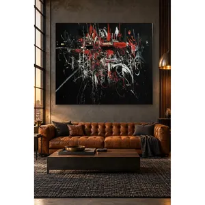 Fida Georges Mathieu, impressions sur toile de lignes rouges sur fond noir - Product Image 3