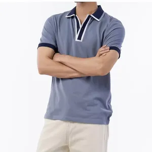 High-quality Men's Polo T-shirt Made Of 100% Cotton 2024 Suitable For Parties And Going Out For Men With A Simple Blue Border