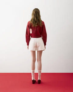 กางเกงยีนส์ขาสั้นทรงตรงเอวกลางสไตล์ลำลองสำหรับผู้หญิง ลวดลายฟอกสี ผ้าถัก ปิดเชือกผูก ปรับขนาดได้ ลายฮิต ใส่ได้ทุกวัน - Product Image 4