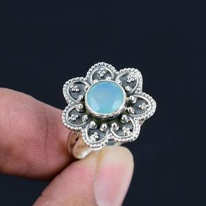 Anillo hecho a mano de Plata de Ley 925 Aqua Chalcedony, joyería fina de diseñador único para mujer, ropa de fiesta, anillo de regalo de cumpleaños y boda - Product Image 1
