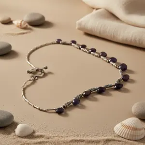 14K <b>Gold</b> and 925 Silver Iolite Bead <b>Necklace</b> for Women Trendy Gemstone Jewelry with Freshwater <b>Pearl</b> <b>Gold</b> Plated Strands - Product Image 3