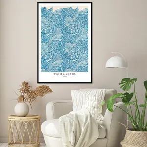 Póster de acuarela pintado a mano de William Morris con diseño de marigold azul, pintura floral moderna - Product Image 4