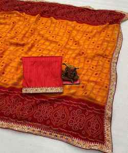 Dernière Fusion de Tradition Modernité Perle Travail Imprimé Volants Saree Mariages Les Plus Choisis Fêtes Surat Fabricant En Gros - Product Image 3