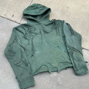 Nouveaux sweats à capuche en molleton français de haute qualité, lourds, broderie, patchs usés, lavage à l'acide, sweats à capuche personnalisés unisexes pour hommes - Product Image 4